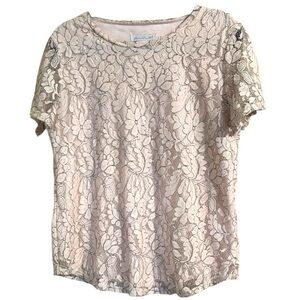 kerenhart Blush Pink Lace Overlay short sleeve embroidered Blouse